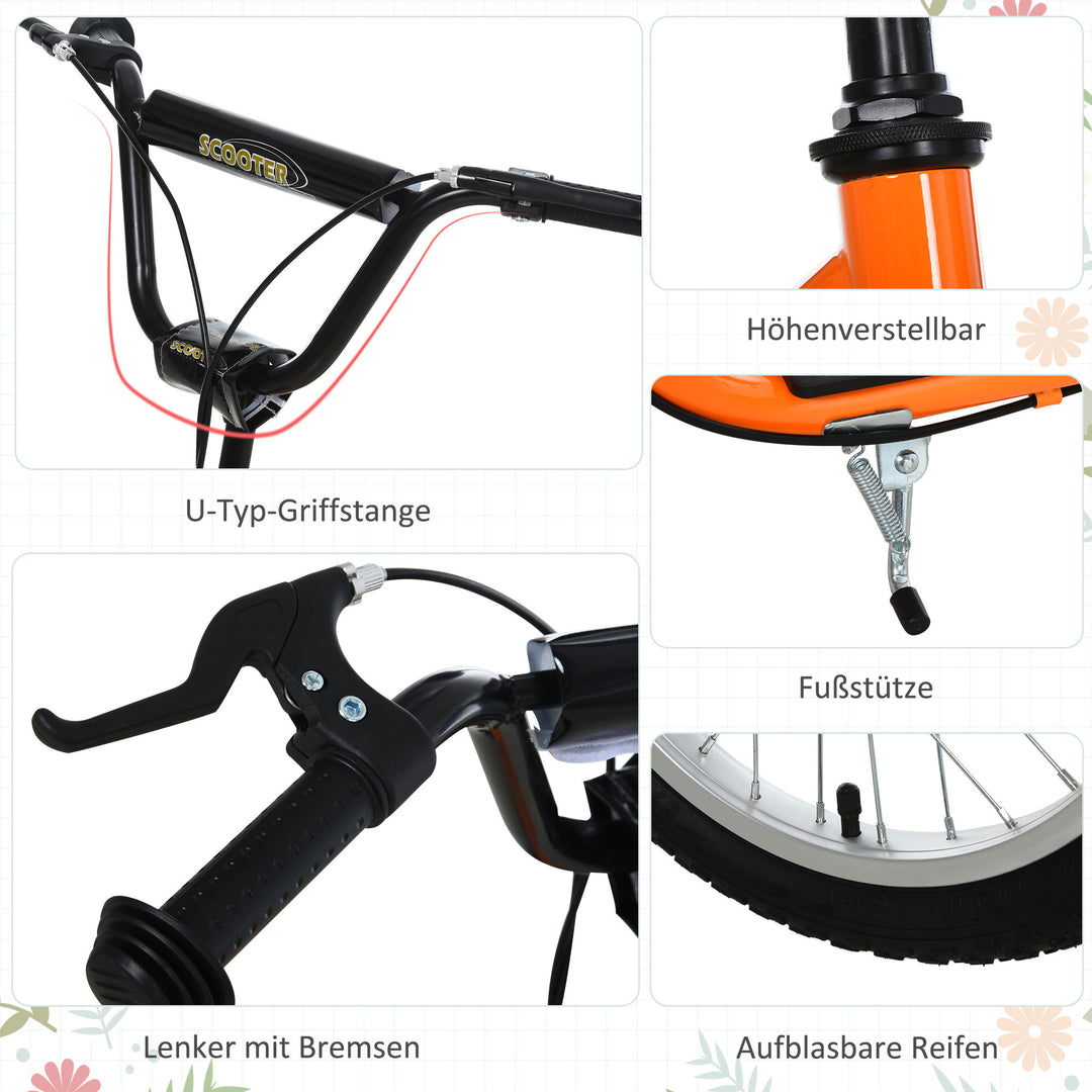 Børneløbehjul fra 5 år løbehjul spark løbehjul city scooter børneløbehjul kickboard med luftgummidæk 16/12 tommer orange 135 x 58 x 88-94 cm