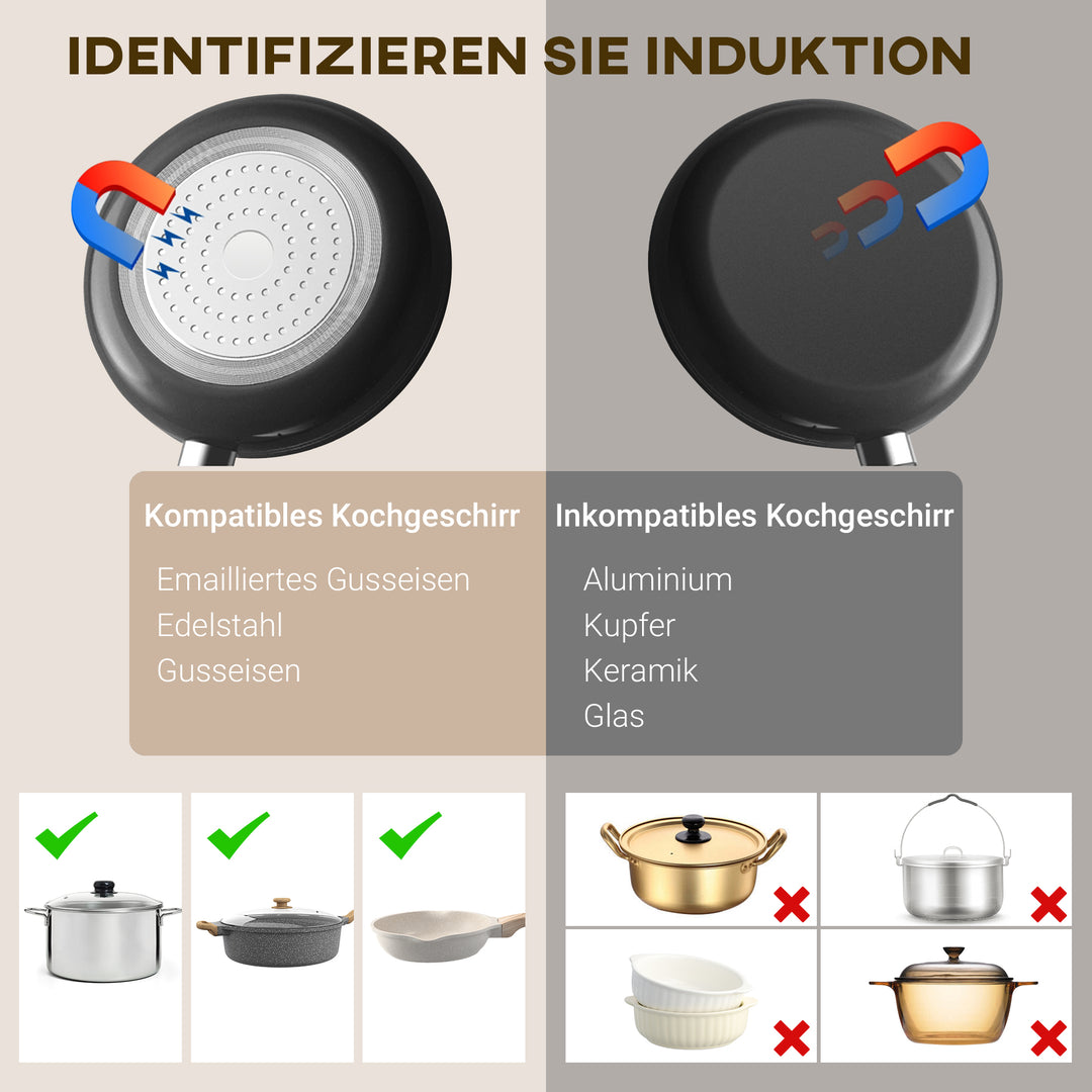 Bærbar induktionskogeplade, 10-trins temperaturkontrol, touchpanel, sort
