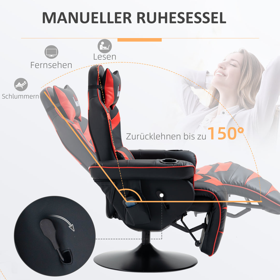 Gamingstol, massagefunktion, lænelæn, fodstøtte, op til 120 kg, stålstel, kunstlæder, rød