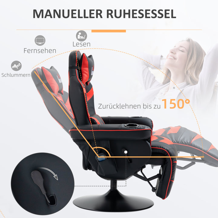 Gamingstol, massagefunktion, lænelæn, fodstøtte, op til 120 kg, stålstel, kunstlæder, rød