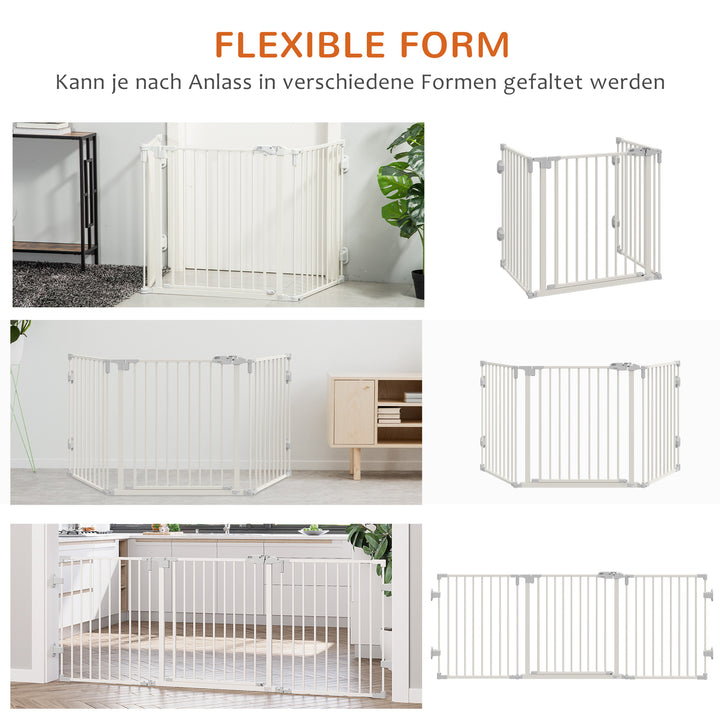Hundebarrierer sikkerhedslåge kæledyrssikkerhedslåge justerbar foldbar pejsrist med automatisk lukning 3 paneler til komfur vægmonteret/fritstående hvid 202,5 x 76 cm