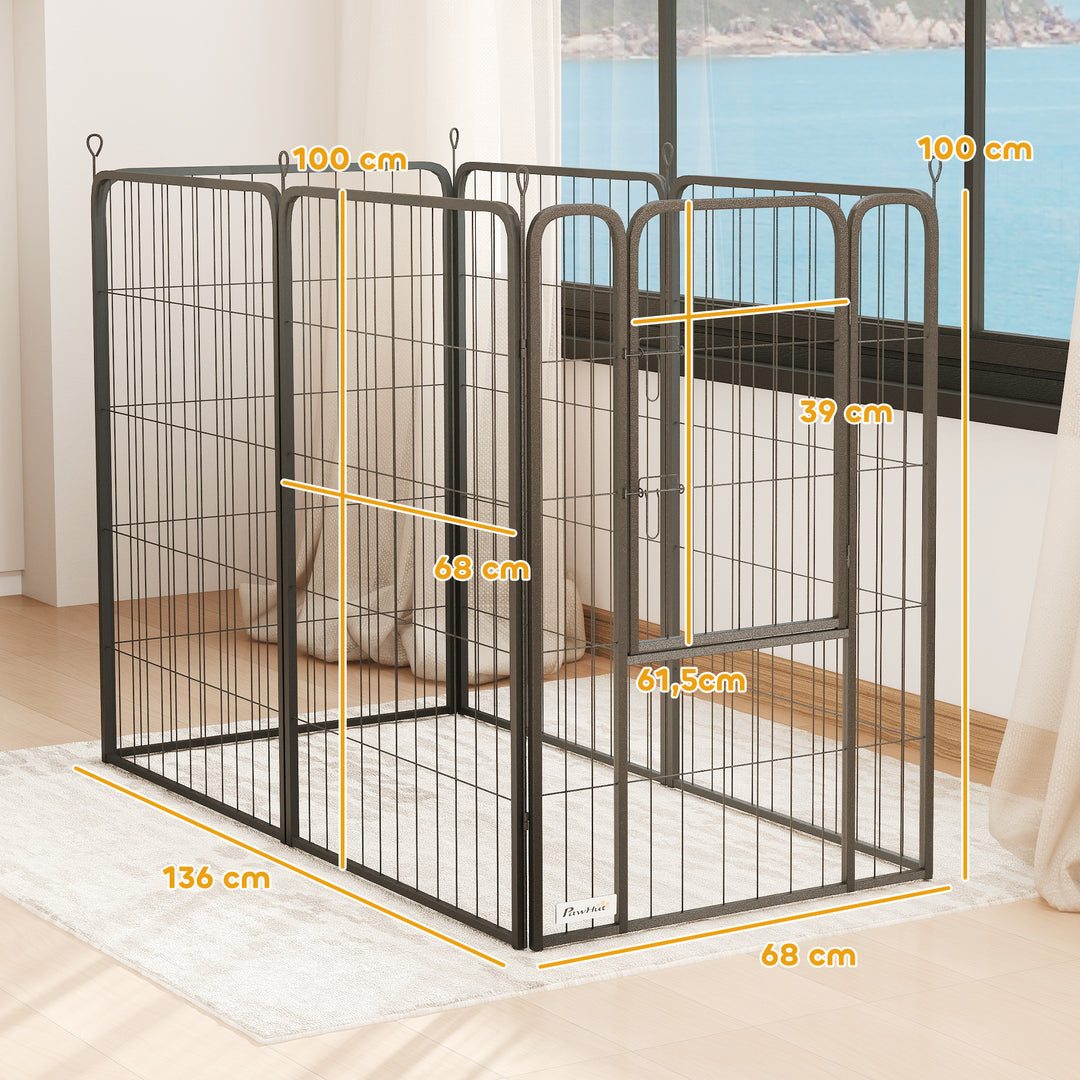 6-Panels kraftig hundegård med sikkerhedsdør, indendørs/udendørs, have, camping, 100 cm høj