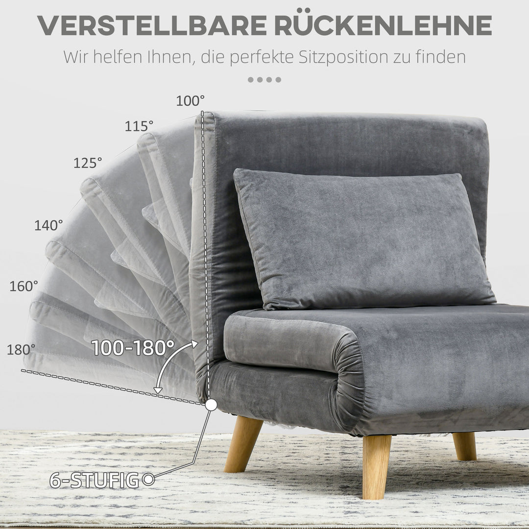 2-I-1 lænestol, afslapningsstol, gæsteseng, op til 150 kg, 72 cm x 78 cm x 79 cm, grå