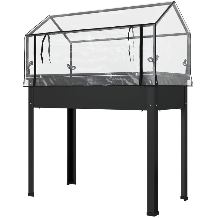 Hævet havebed med drivhustag, hævet plantekasse med drænhuller, 100 x 48 x 124 cm, sort