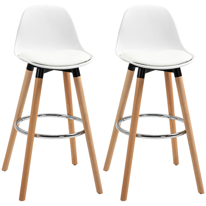 Sæt med 2 barstole, skandinavisk design, fodstøtte, 38,5 cm x 42,5 cm x 91 cm, natur + hvid