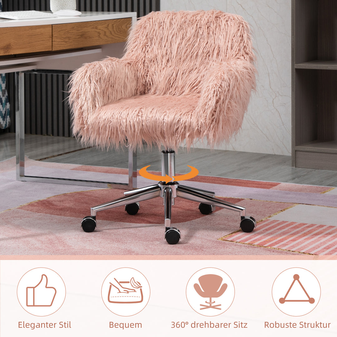 Executive chair drejestol computerstol makeupstol med kunstpels sædehøjdejustering til piger kunstpelsskum pink+sølv 57 x 60 x 75-85 cm