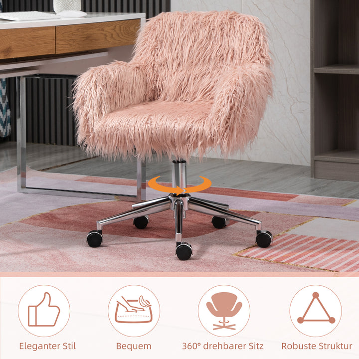 Executive chair drejestol computerstol makeupstol med kunstpels sædehøjdejustering til piger kunstpelsskum pink+sølv 57 x 60 x 75-85 cm