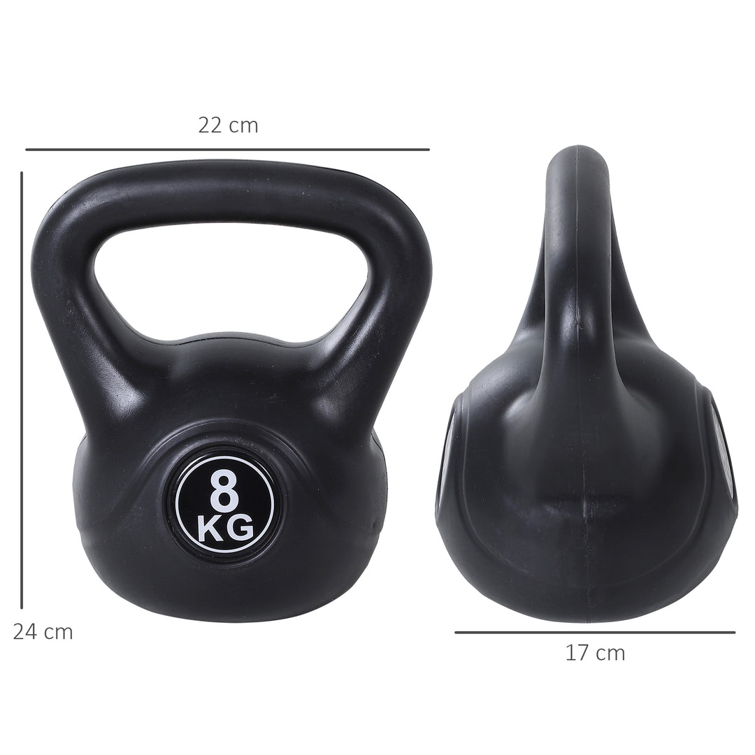 Kettlebell, 8 kg vægtstang fyldt med sand, til begyndere, sort