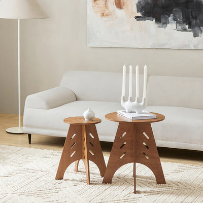 Elegant sidebord / sofabord i japandi-look, Ø36cm, brun