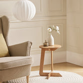 Rundt sidebord / sofabord i japandi-look, Ø40cm, træ, naturfarvet