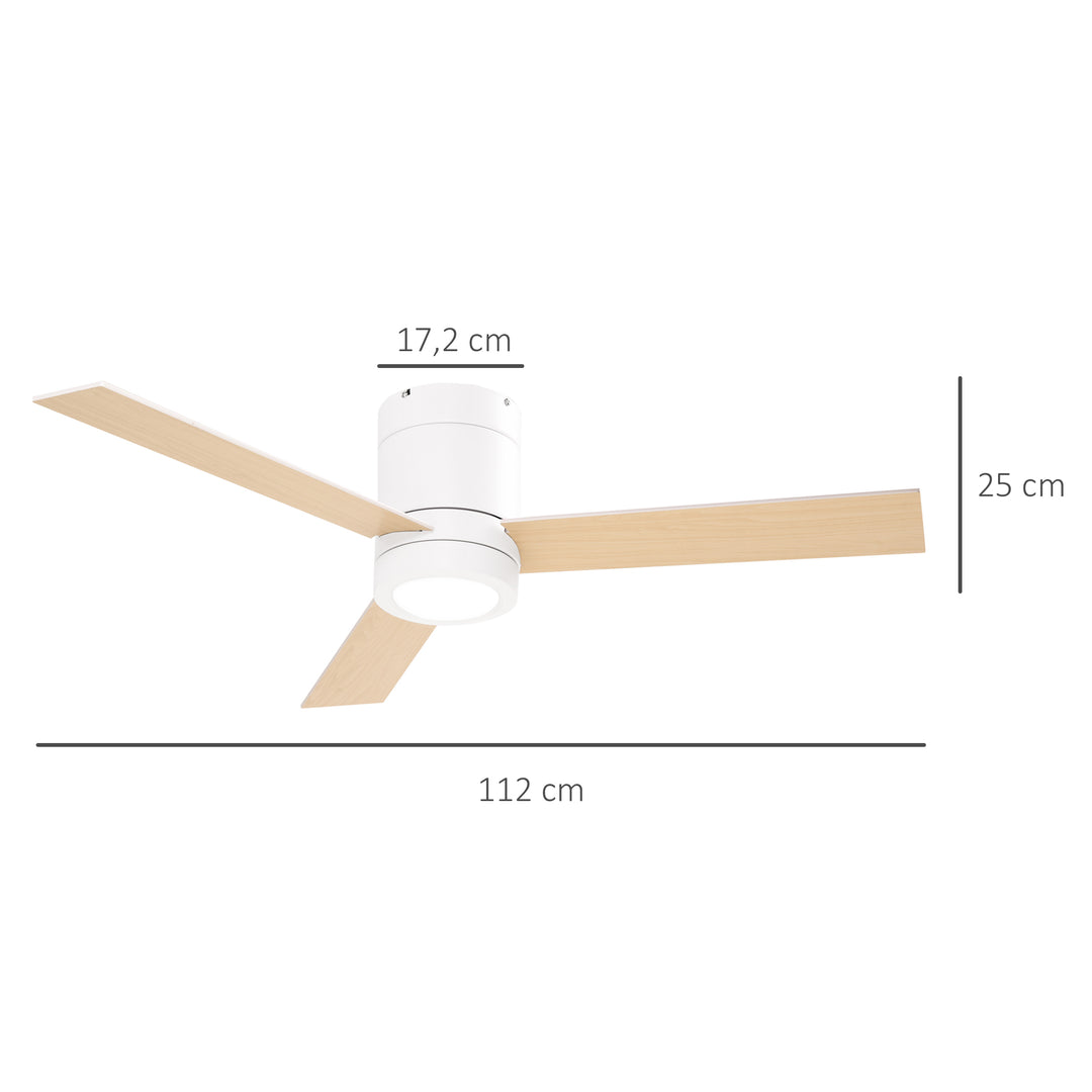 Loftventilator med LED-lys, 2-i-1-design, med timer, fjernbetjening, loftslampe med ventilator, hvid + naturtræ