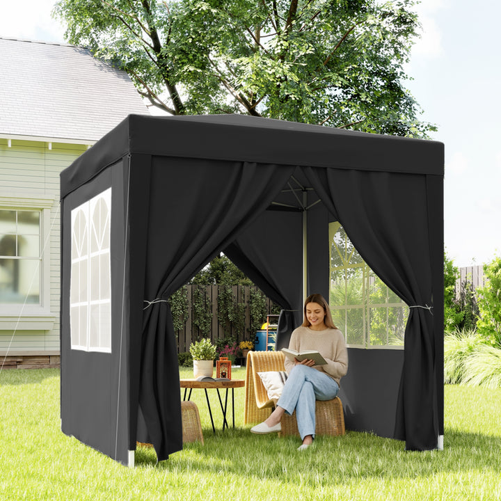 Foldbart pavillon, øltelt, 4 aftagelige sidepaneler, 2 vinduer, metalramme, 2 x 2m, sort