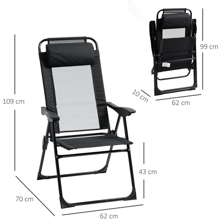 Klapstolsæt med 2, foldbar liggestol, vejrbestandig, justerbar ryglæn med 5 positioner, metalstel, sort