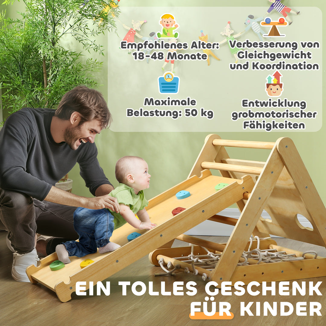 Indendørs klatrestativ, 7 i 1 klatretrekant med rutsjebane, klatrebue, flerfarvet