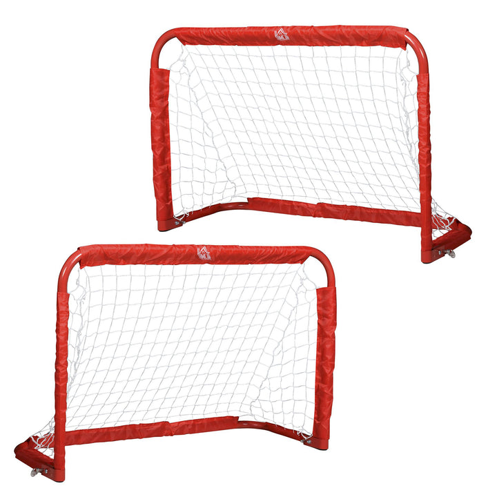 Fodboldmålsæt, 2 foldbare minimål, metalramme, inklusive værktøj, 90 x 36 x 60 cm, rød