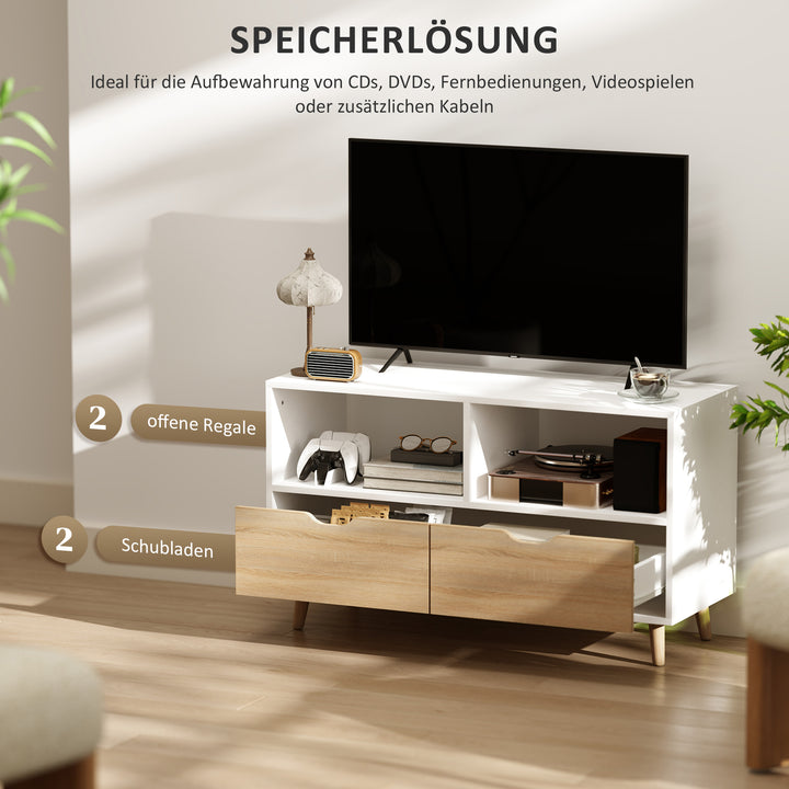 Tv-skab, tv-kommode, åbne hylder, træ, 99 x 39 x 58 cm, hvid