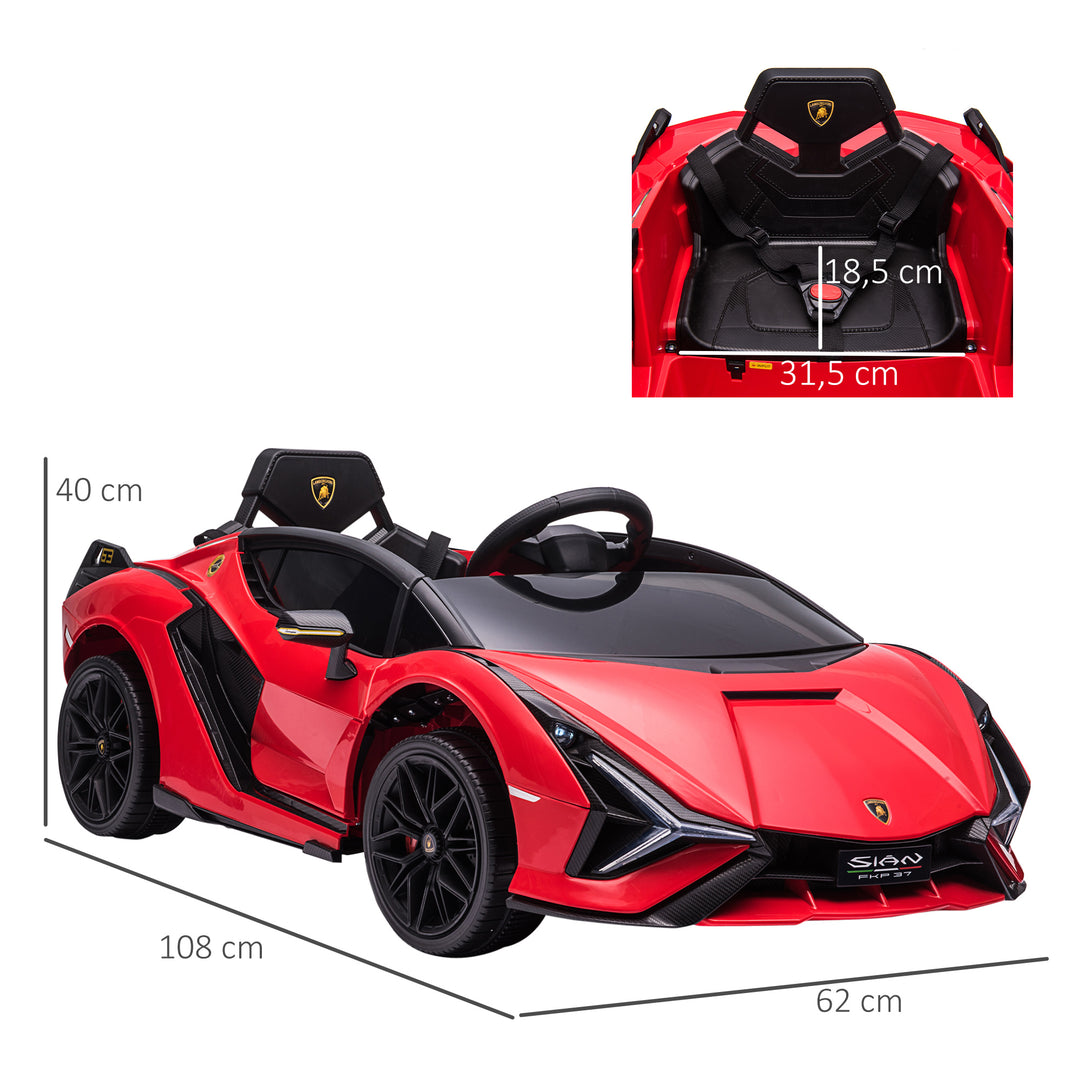 Børnebil 12V 2 køretilstande Lamborghini SIAN SUV legetøjsbil elbil med fjernbetjening musik (MP3/USB) lys 37-60 måneder metalrød 108 x 62 x 40 cm