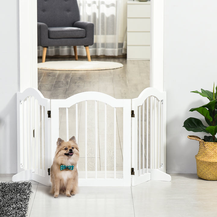 Hundegitter 3-delt, 154,5 x 61 cm sammenklappelig hundegitter med dør, dørsikkerhedsgitter med 2 støttefødder, fritstående trappegitter til køkken, entre, hvid