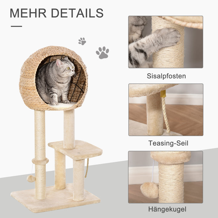Kradsetræ 100 cm kattetårn med hule, legebold, sisalstolper, platform, kradsetræ i flere niveauer, klatretræ, til mellemstore katte, beige