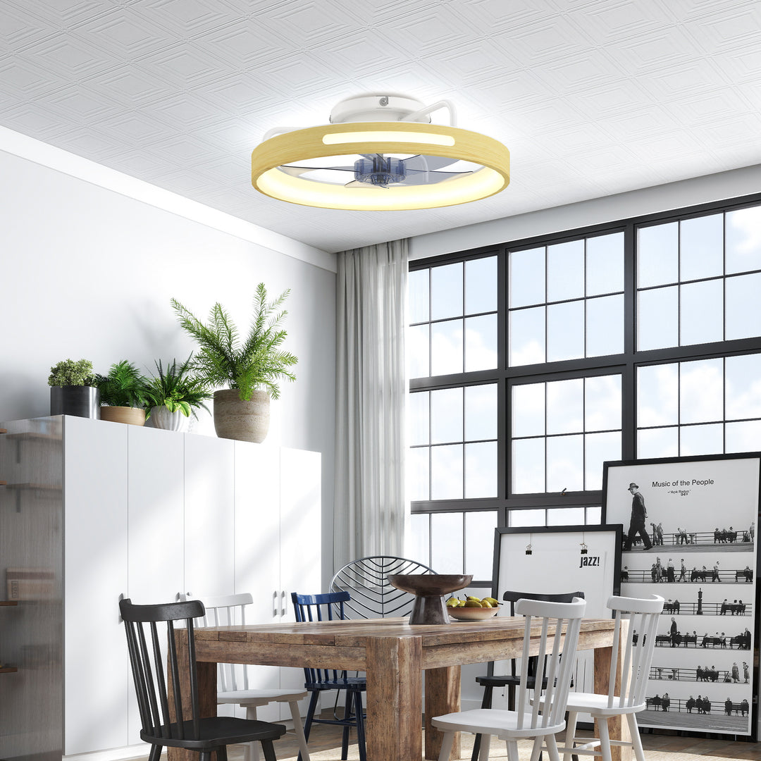Loftventilator med lys og fjernbetjening, 49 cm LED-loftventilator med 3 farvetemperaturer, naturlig træfinish