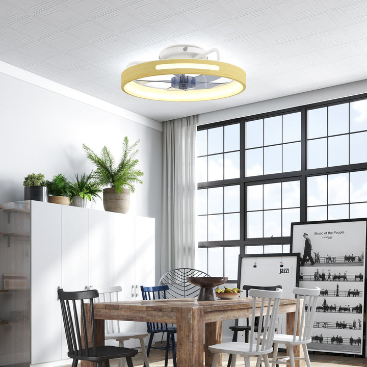Loftventilator med lys og fjernbetjening, 49 cm LED-loftventilator med 3 farvetemperaturer, naturlig træfinish