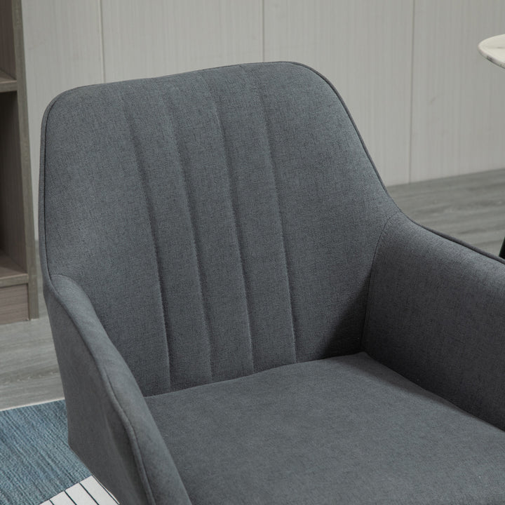 Sæt med 2 spisestole polstret stol med åndbart hørbetræk stuestol lænestol køkkenstol med ryglæn armlæn hør mørkegrå 59,5 x 56,5 x 81 cm