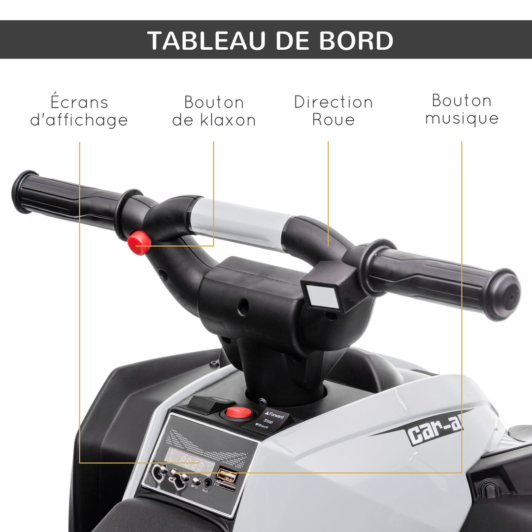 Børne ATV elektrisk kørebil, 6 km/t, lyd- og lyseffekter, 83 cm x 53 cm x 55,5 cm, sort + hvid