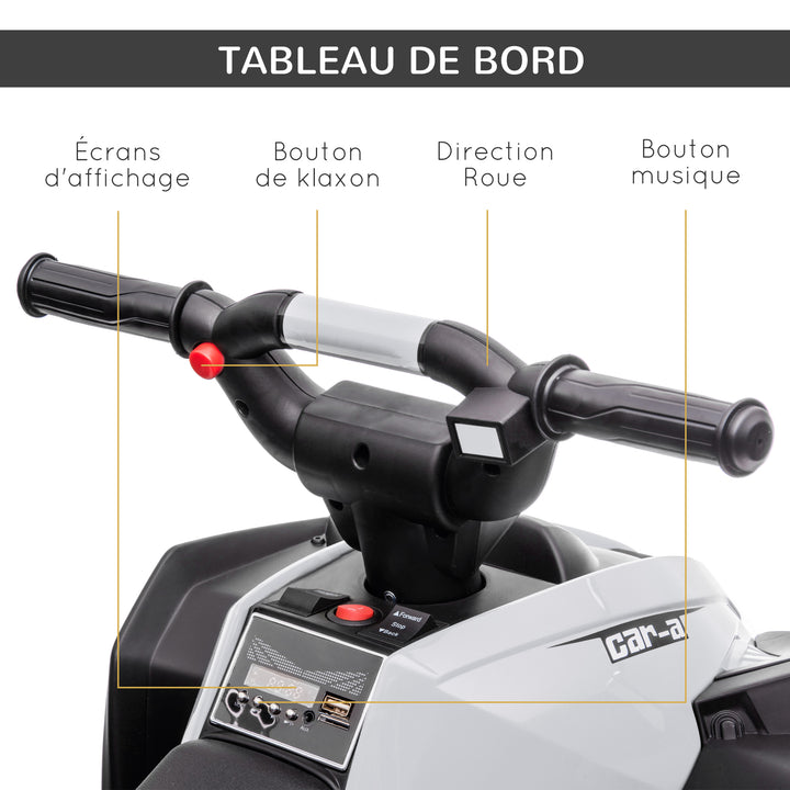 Børne ATV elektrisk kørebil, 6 km/t, lyd- og lyseffekter, 83 cm x 53 cm x 55,5 cm, sort + hvid