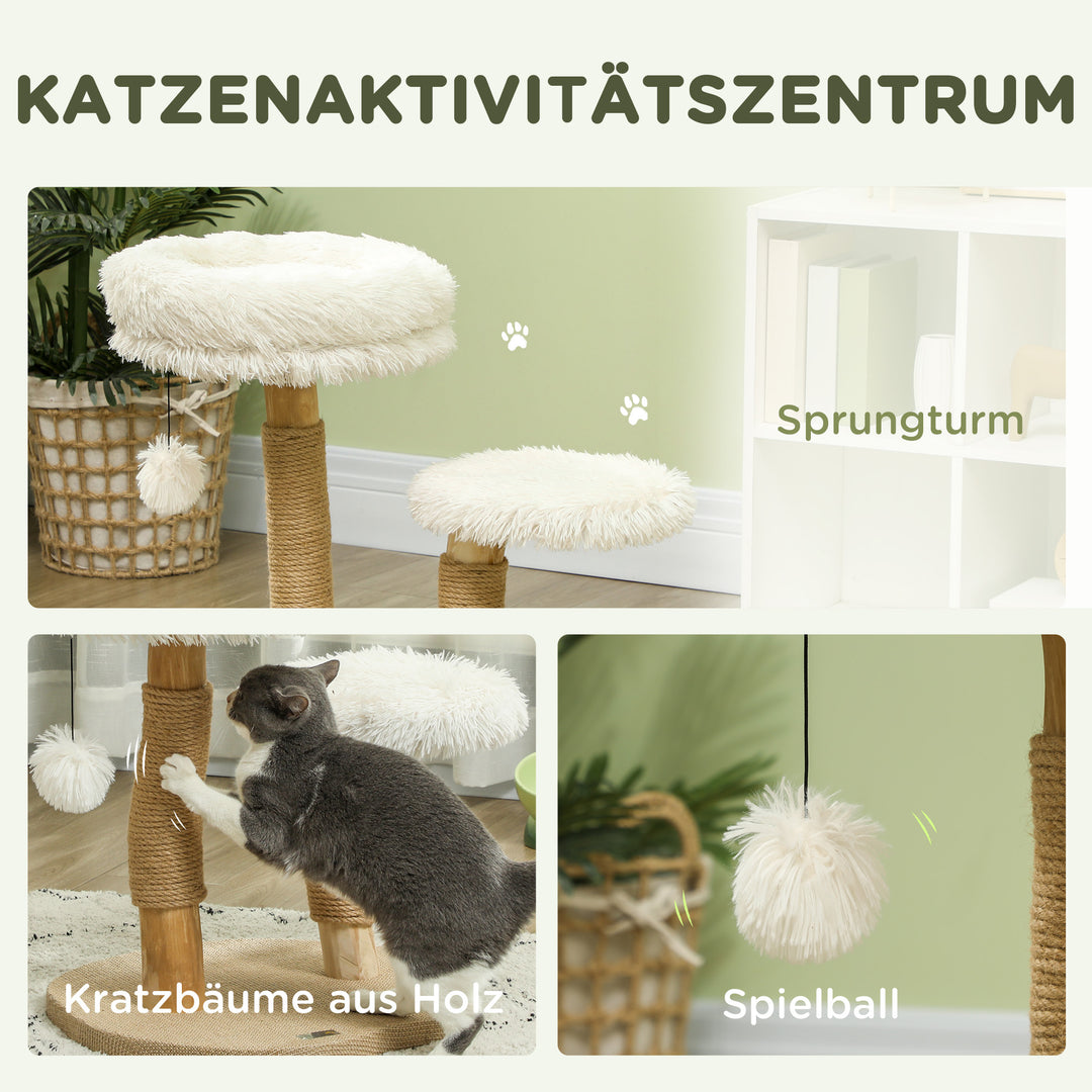 Kradsetræ, 61,5 cm, med katteseng, kradsetræ, hoppeplatform, legetøjsbold, til katte op til 5 kg, hvid