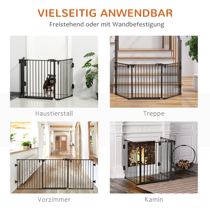 Hundebarrierer sikkerhedslåge kæledyrssikkerhedslåge justerbar foldbar pejsrist med automatisk lukning 3 paneler til komfur vægmonteret/fritstående sort 202,5 x 76 cm