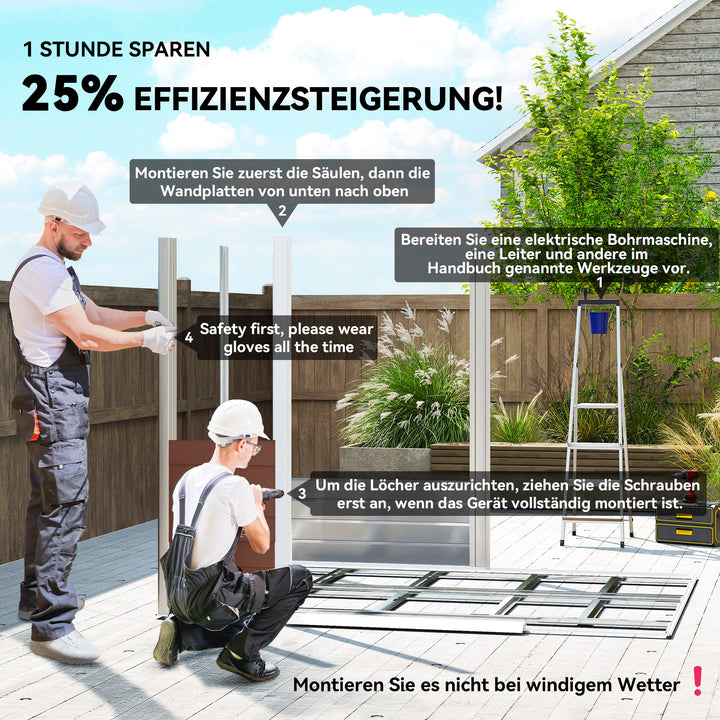 Metalredskabsskur, vejrbestandigt og rustbestandigt, aflåseligt, 2,40 x 2,06 x 1,98 m, teaktræ