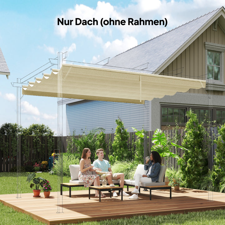 Udskiftningstag til 3 x 3 m pergola, udtrækkeligt, med drænhuller til regnvand, vejrbestandigt, polyester, 250 x 255 cm, cremehvid