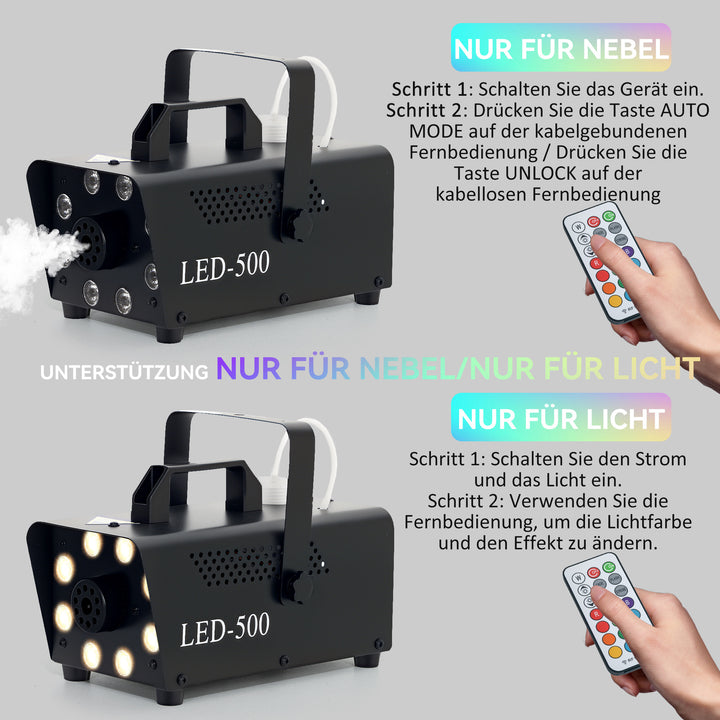 Tågemaskine, fjernbetjeninger, lyseffekter, ophængbar, sort