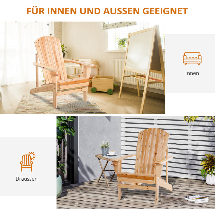 Adirondack havestol med kopholder, haveliggestol, balkonstol, massivt træ, naturlig finish, 72,5 x 97 x 93 cm
