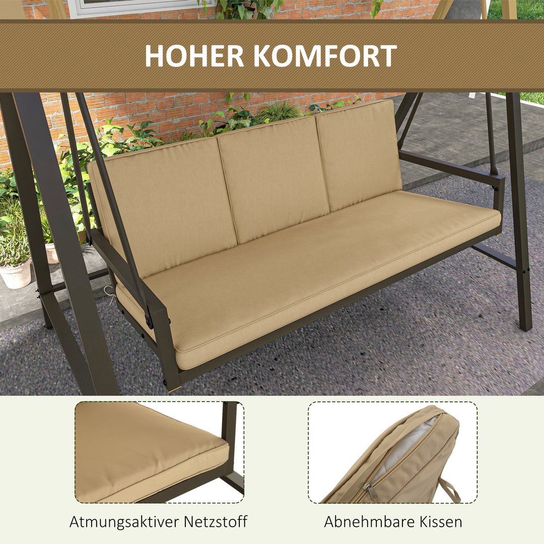 Hollywood gynge, havegynge, gyngebænk, justerbar solskærm, 200 cm x 125 cm x 175 cm, beige + brun