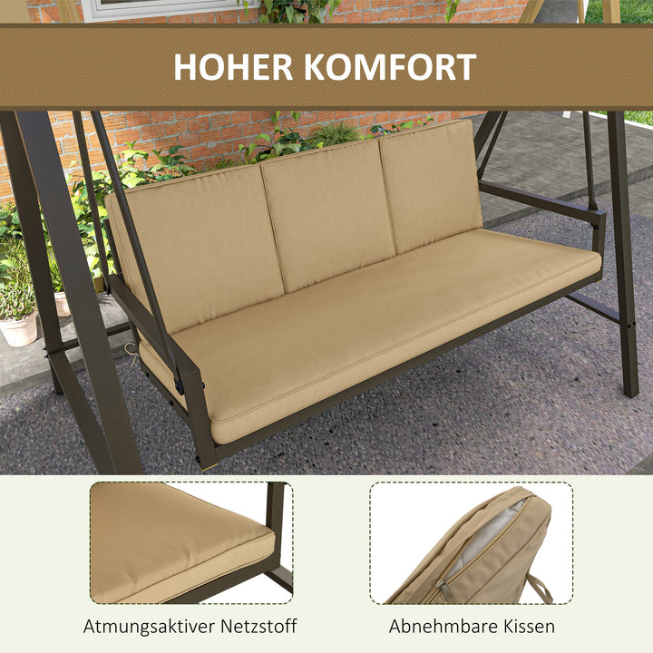 Hollywood gynge, havegynge, gyngebænk, justerbar solskærm, 200 cm x 125 cm x 175 cm, beige + brun