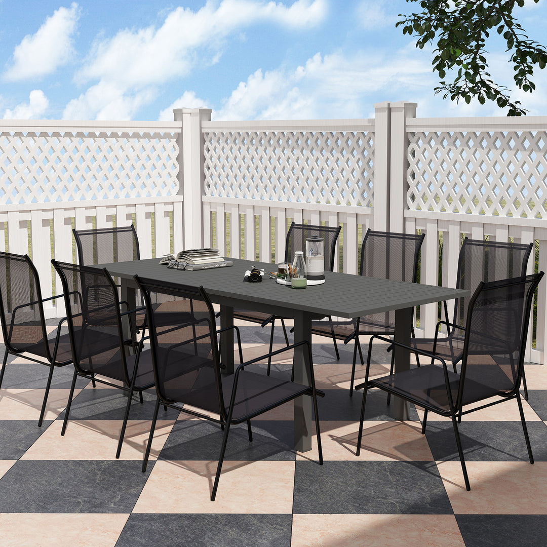 Udvidet havebord 160/220x90cm, aluminium spisebord til 6-8 personer, vejrbestandigt, lameldesign til haven, grå