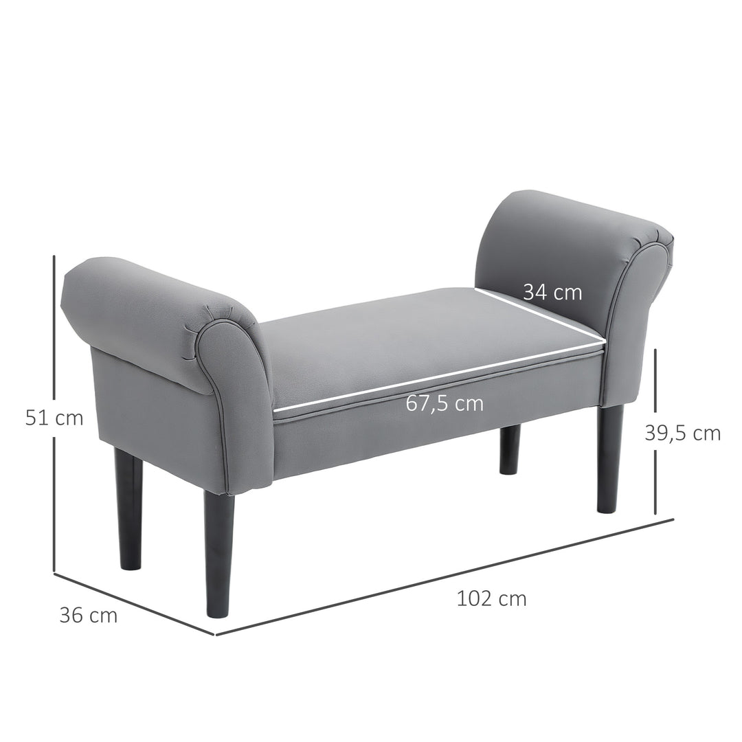 Bænk, sengebænk, robust konstruktion, blød polstring, 102x36x51 cm, grå