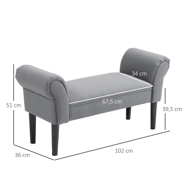 Bænk, sengebænk, robust konstruktion, blød polstring, 102x36x51 cm, grå