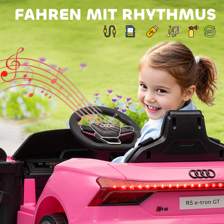 Elbil til børn med fjernbetjening, sikkerhedssele, horn, musik, forlygter, op til 5 km/t, 3-5 år, lyserød