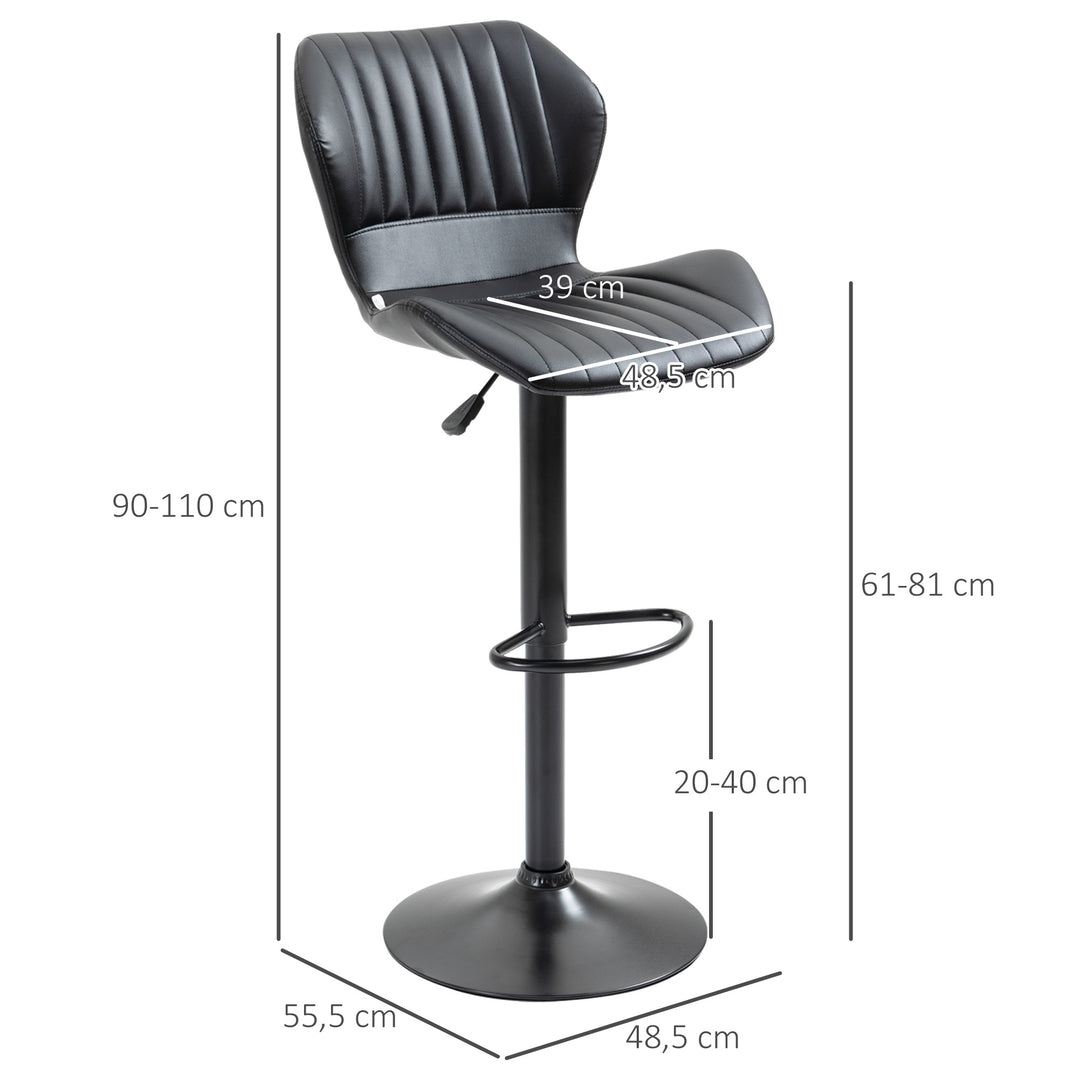 Barstole sæt med 2 højdejusterbar 48,5 x 55,5 x 90-110 cm kunstlæder + stål sort