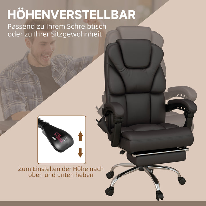 Kontorstol med massagefunktion, ergonomisk, lænestol, 63x57x118, brun