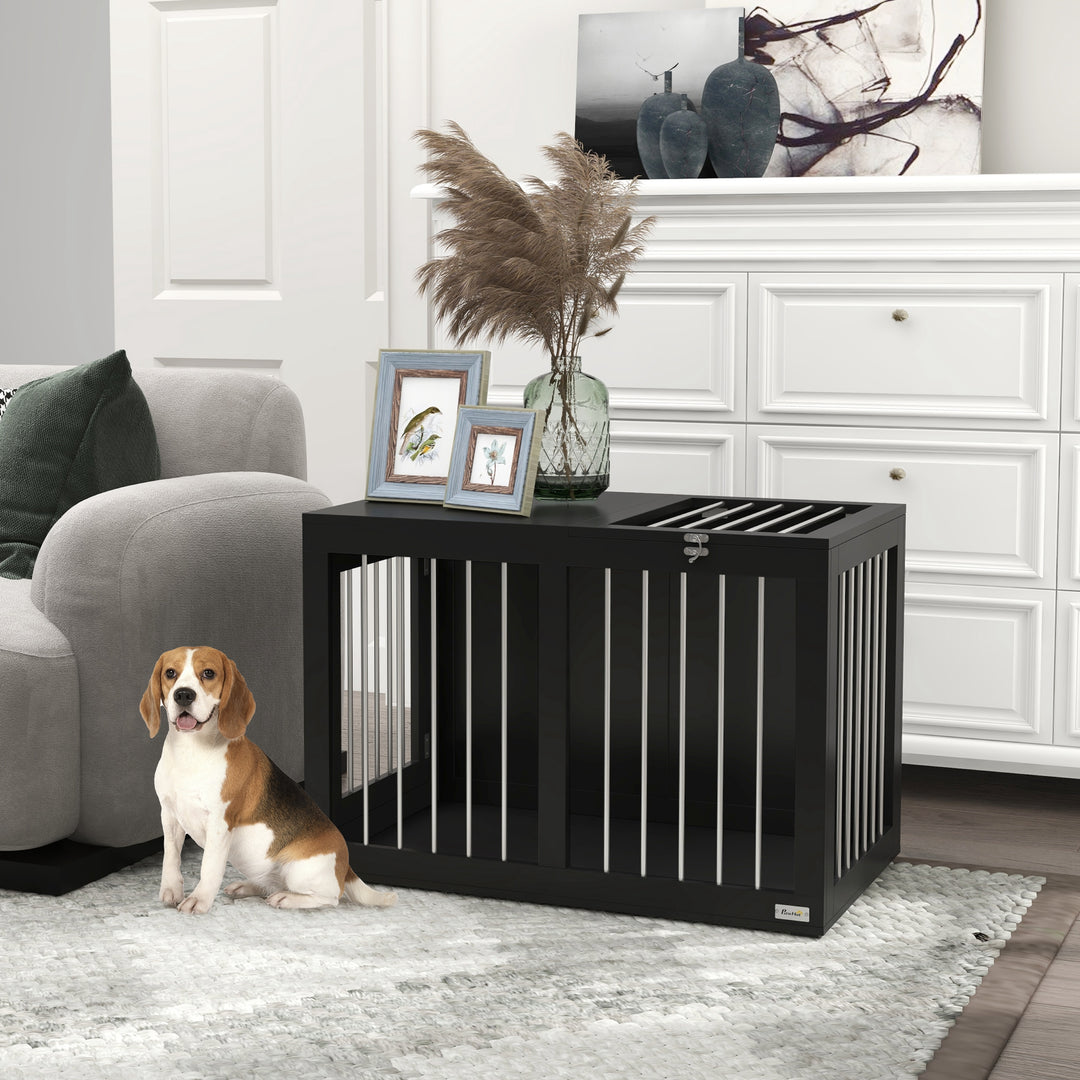Hundebur hundetransportkasse, 2 døre, aflåselig, stålnet, 80 cm x 50 cm x 56,5 cm, sort