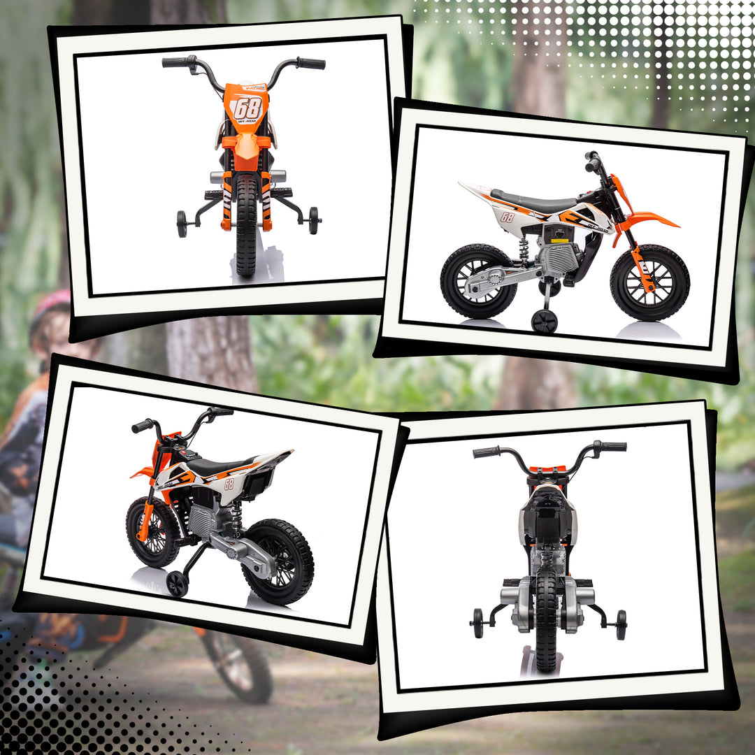 Elmotorcykel til børn, 12V børnemotorcykel med musik, børnekøretøj med støttehjul, 3-6 år, orange