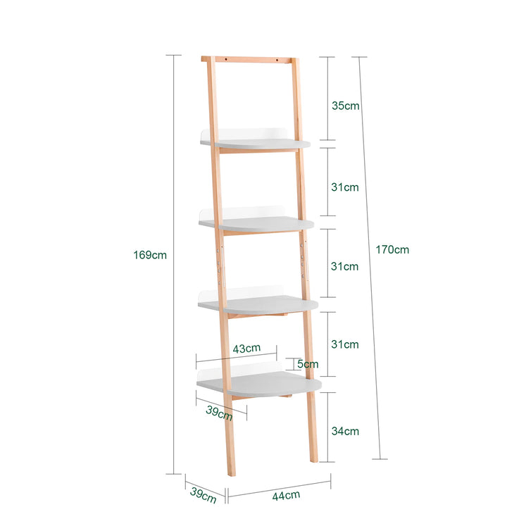 Smuk og elegant stigereol med 4 hylder, L44xH169xB39 cm, lysegrå