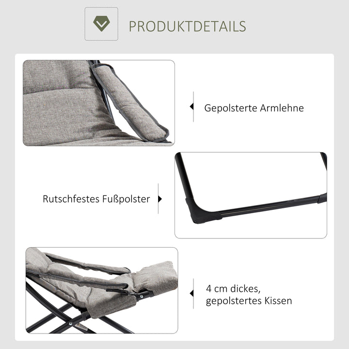 Metal havestol, klapstol med aftagelig hynde, vejrbestandig, foldbar, campingstol, liggestol, 120 kg vægtkapacitet, siddepladser til have, terrasse, balkon, 66B x 94D x 79H cm, grå
