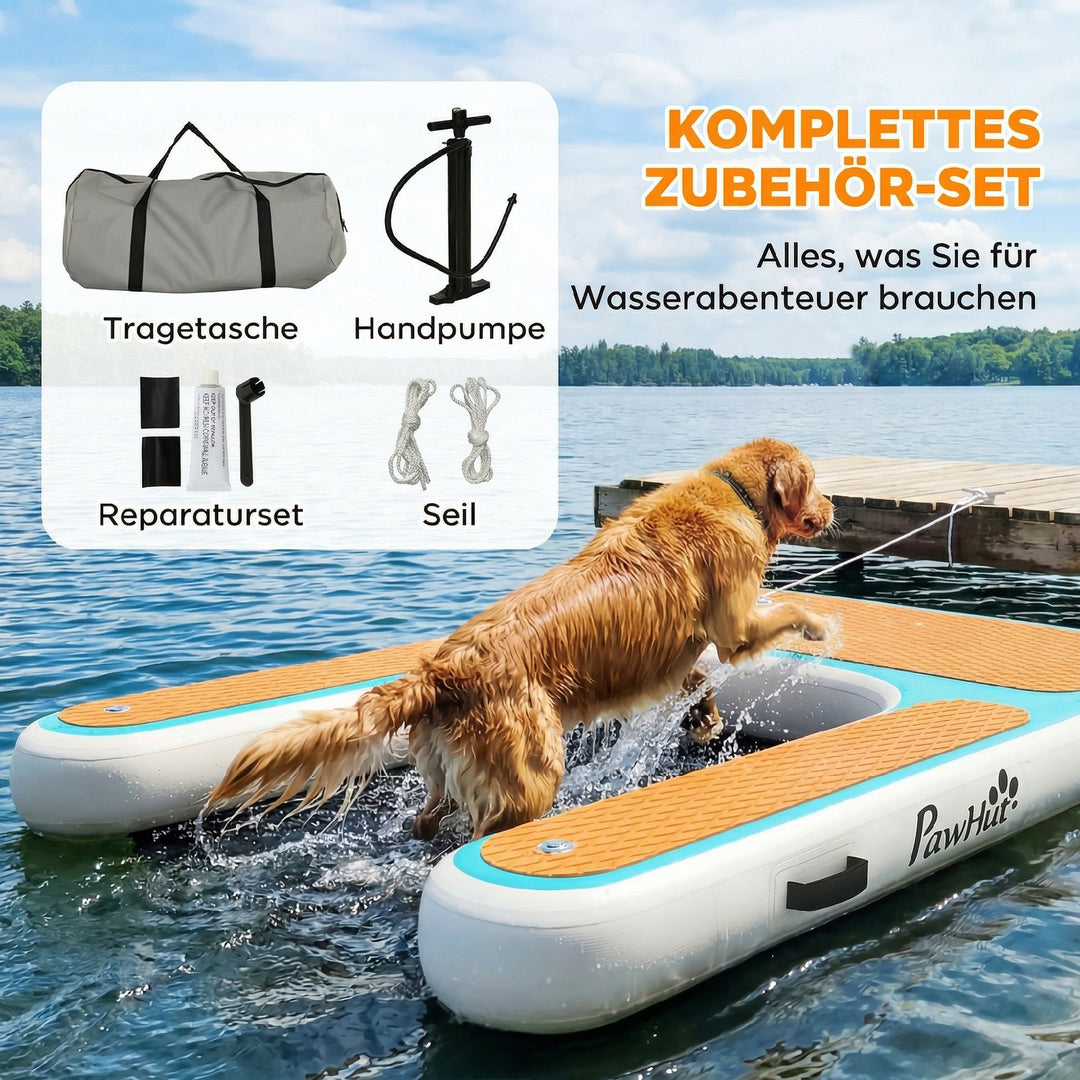 Oppustelig vandrampe til hunde, hunderampe til pools, 151x102 cm, bærbar hundebåd med skridsikker EVA-overflade, orange