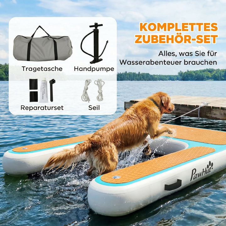 Oppustelig vandrampe til hunde, hunderampe til pools, 151x102 cm, bærbar hundebåd med skridsikker EVA-overflade, orange