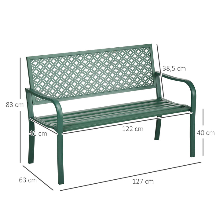 Metal havebænk, 2-personers, vejrbestandig, 127 cm x 63 cm x 83 cm, grøn
