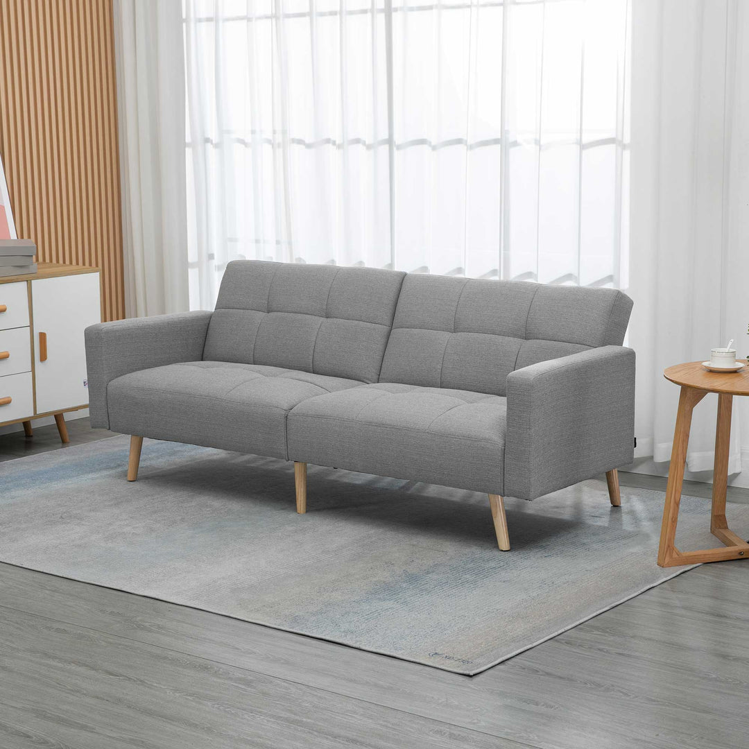 2-i-1 sovesofa 205 x 88 cm sofa med sengefunktion, sofa med siddehynder, hørlook grå